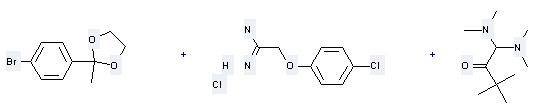 Ethanimidamide,2-(4-chlorophenoxy)-, hydrochloride (1:1) can be used to produce 2-(4-chloro-phenoxymethyl)-4-phenyl-pyrimidine